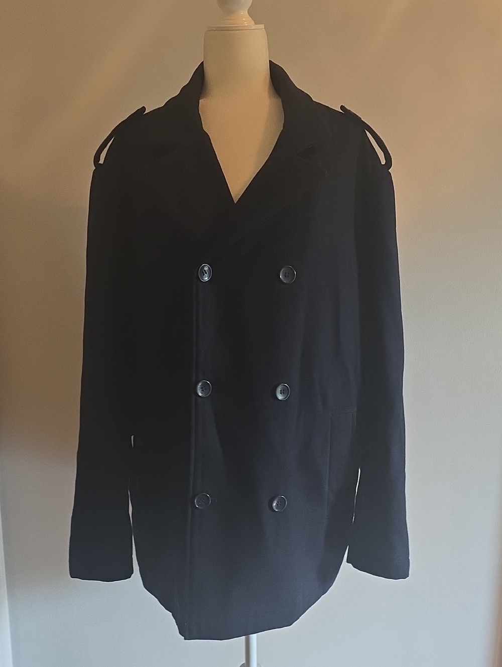 Men's Structure Double-Breasted Navy Peacoat Jacket